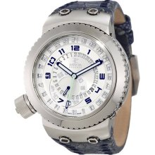 Invicta Men's 10009 Russian Diver Reserve Gmt Silver Dial Blue Leather Watch