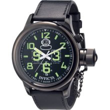 Invicta Men's Black Stainless Steel Russian DIver Swiss Quartz Chronograph Leather Strap 7182