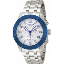 Invicta Men's Chronograph Stainless Steel Case and Bracelet Silver Dial Blue Bezel 11452