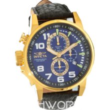 Invicta Men's Force Chronograph Gold Tone Stainless Steel Case Leather Bracelet Blue Tone Dial 13055