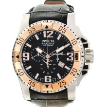 Invicta Men's Reserve Excursion Chronograph Stainless Steel Case Leather Bracelet Black Tone Dial Rose Gold Bezel 10899