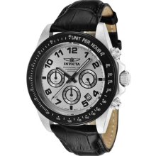 Invicta Men's Speedway Chronograph Silver Dial Black Genuine Calf