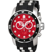 Invicta Men's Stainless Steel Pro Diver Quartz Chronograph Red Dial Black Rubber Strap 6979