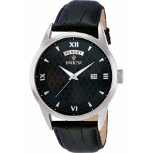 Invicta Men's Vintage Stainless Steel Case Leather Bracelet Black Dial Day and Date 12243