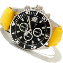 Invicta Midsize Pro Diver Quartz Chronograph Alligator Strap Watch YELLOW