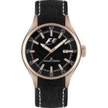 Jacques Lemans Men's Gold Tone Stainless Steel Formula One Black Dial Leather Strap F5035G