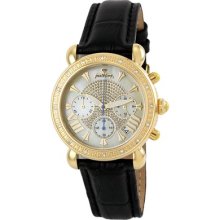 JBW Victory Leather Diamond Watch Bezel Color: 18K Gold Plated, Dial Color: Mother of Pearl, Band Color: Black