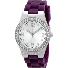 JM Silver Dial Crystal Set Bezel Purple Rubber Ladies Watch ZRT8031