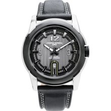 Jorg Gray Mens Analog Stainless Watch - Black Leather Strap - Charcoal Dial - JG9400-24