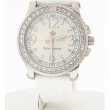 Juicy Couture Women's Silver Dial Crystal Accented Bezel White Silicone Watch