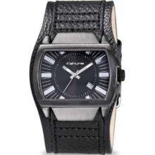 Kahuna Men's Retro Black Leather Cuff & Dial KUC-0001G Watch