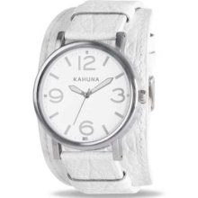 Kahuna Men's White Leather Cuff Large Round Dial KUC-0055G Watch