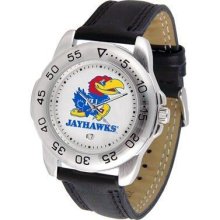 Kansas Jayhawks Mens Leather Sport Watch