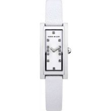 Karen Millen Ladies' Slim Rectangle Dial, Crystal-Set, White, Leather Strap KM120W Watch