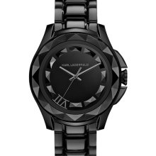 KARL LAGERFELD '7' Beveled Bezel Bracelet Watch, 44mm Black