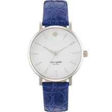 kate spade new york 'metro' embossed leather strap watch Baha Blue/ Silver