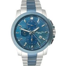 Kenneth Cole Mens New York Sport Chronograph Stainless Watch - Two-tone Bracelet - Blue Dial - KC9159