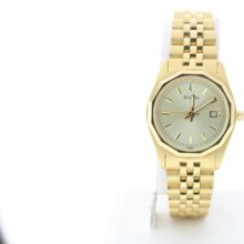 Ladies Bulova 97m000 Gold Tone Dial W/ Date Stainless Steel Watch 6.5