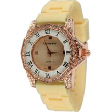 Ladies Cream & Rose Gold Silicon Watch W/ Octagonal Face & Roman Numerals