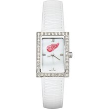 Ladies Detroit Red Wings Watch with White Leather Strap and CZ Accents