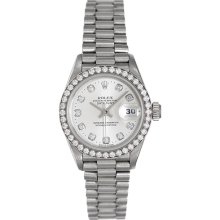 Ladies Diamond & 18k White Gold Rolex President Watch 69179