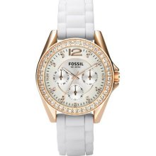 Ladies Fossil Es2810 White Gold Chrono Dress Watch