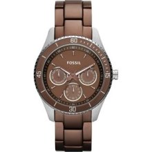Ladies Fossil Stella Stainless Steel Watch with Brown Aluminum Band