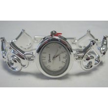 Ladies Geneva Watch- Stainless Steel Heart Band W/ Brighton Tin Included