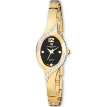 Ladies Ipg-Plated Black Dial Crystal Bezel 18Mm Watch