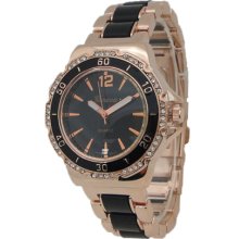 Ladies Mens Rose Gold Fin & Black Ceramic Look Metal Watch - Black - Gold - 3