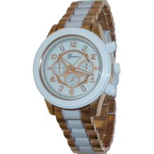 Ladies Mens Rose Gold Fin & White Ceramic w/ Chronograph Look Metal Watch Kors - White - Gold - 3