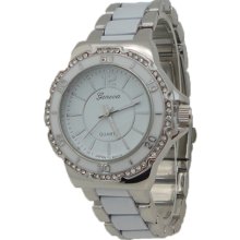 Ladies Mens White Gold Fin & White Ceramic w/ Chronograph Look Metal Watch - White - Gold - 3