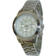 Ladies Mens White Gold Finish Chronograph Look Metal Watch Kors - White - Gold