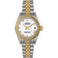 Ladies Rolex Datejust Watch Stainless with Gold Bezel & Crown 79173