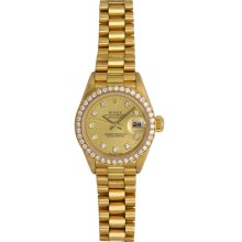 Ladies Rolex President Watch 69138 Factory Champagne Diamond Dial