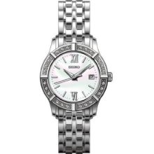 Ladies Seiko Quartz Sxde49 White Dial Crystal Stainless Band Watch