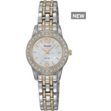Ladies` Seiko Solar Mother Of Pearl Dial Silver/Gold Watch