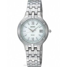 Ladies Seiko Solar Quartz Sut015 White Dial Stainless Steel Band Watch