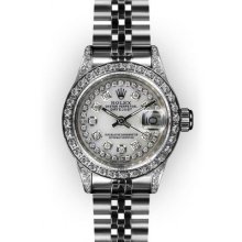 Ladies Stainless Steel and Diamond Lugs MoP String Dial Rolex Datejust