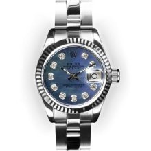 Ladies Stainless Steel Oyster Black MoP Dial Fluted Rolex Datejust
