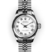 Ladies Stainless Steel White Roman Dial Smooth Bezel Rolex Datejust
