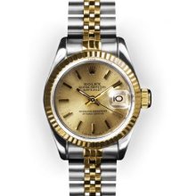 Ladies Two Tone Champagne Stick Dial Fluted Bezel Rolex Datejust (534)