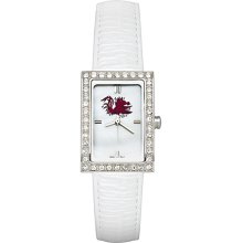 Ladies University South Carolina Watch with White Leather Strap and CZ Accents