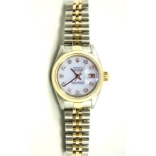 Ladys Stainless Steel & Gold Datejust Model 6917 Jubilee Band Fluted Bezel Custom Added White Diamond Dial