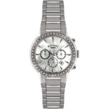 LB02846-07 Rotary Ladies Stone Set Chronograph White Mop Dial Silver S...