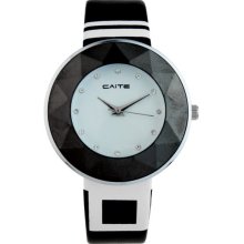 Leather Band Round Dial Lady's Wrist Watch-White Dial - White - Stainless Steel