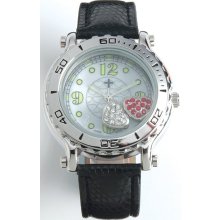 Leather Band Watch with Floating Hearts