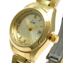Limit Ladies Round Gold Plated Bracelet Watch Date Foldover Clasp 6830