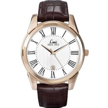 Limit Mens Rose Gold Steel White Dial Brown Leather Strap Watch 5453.