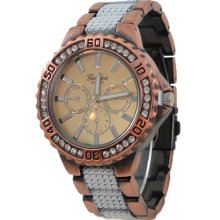 Limited Edition Copper and White Watch w/ Chronograph Look & Design Metal Links - White - Copper - 3